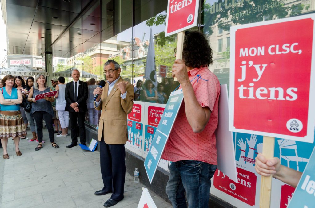 Le vice-président de la CSN, Jean Lacharité, a lancé la campagne Ma place en santé, j'y tiens