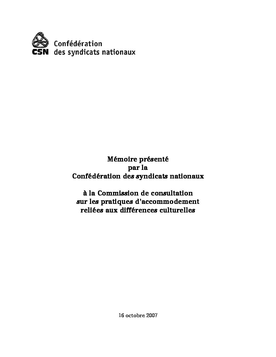 Mémoire sur les pratiques d’accommodement reliées aux différences culturelles