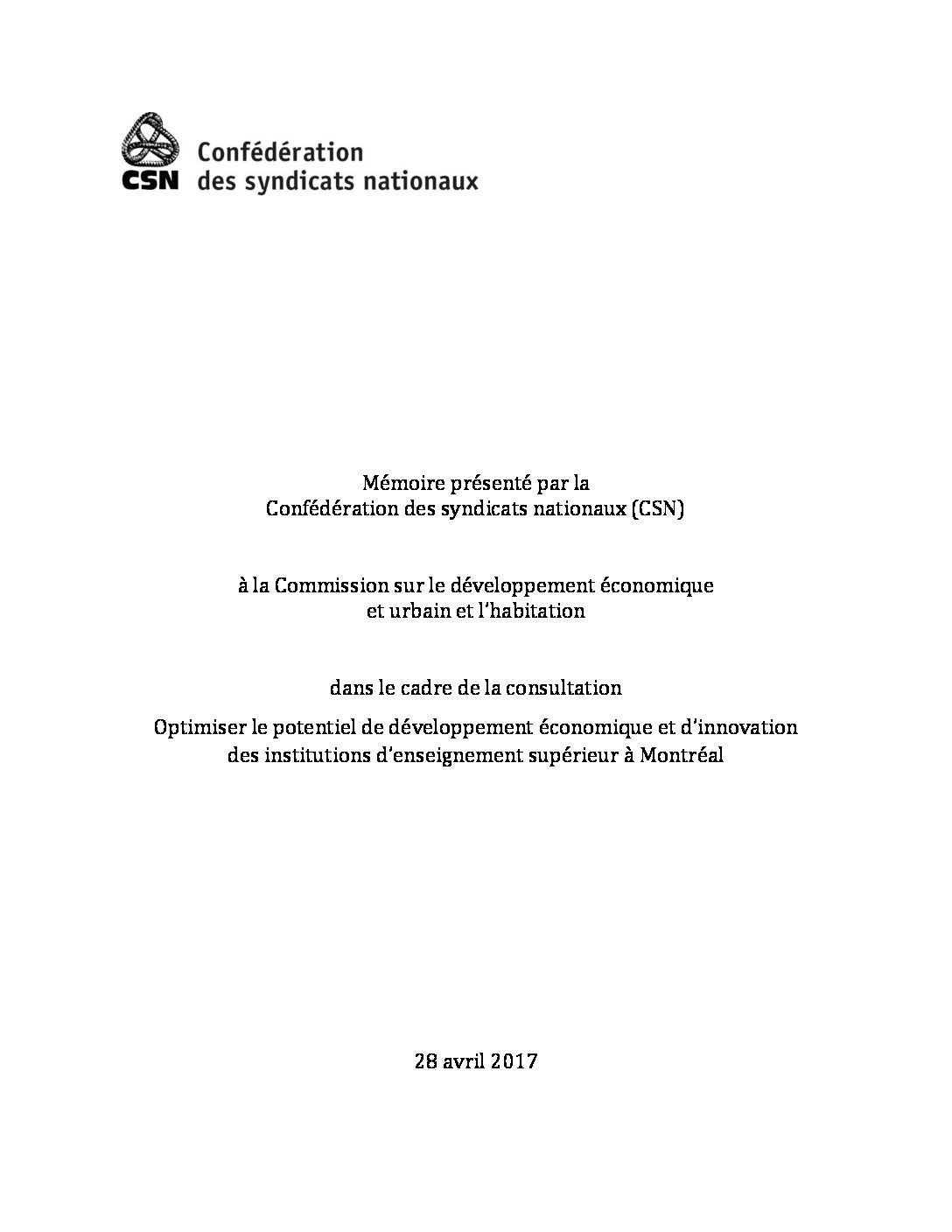 Mémoire sur le développement économique des institutions d’enseignement supérieur à Montréal