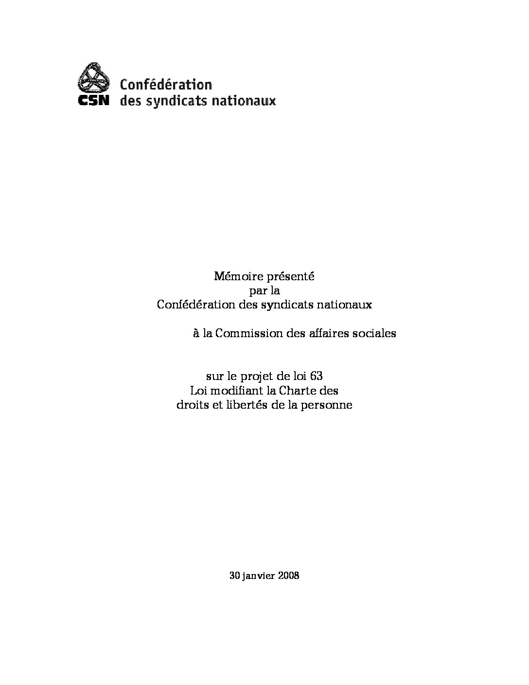 Mémoire sur le projet de loi 63