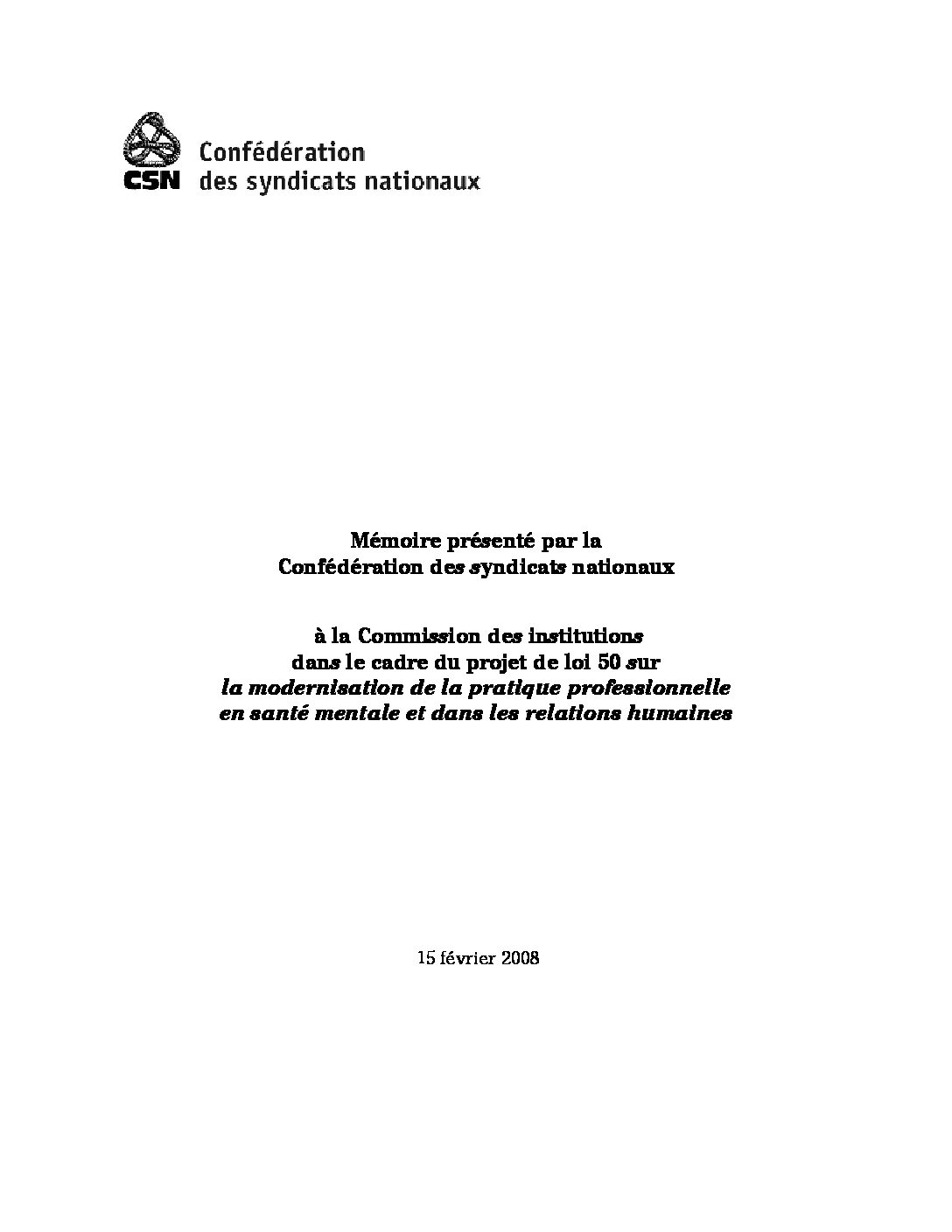 Mémoire sur le projet de loi 50