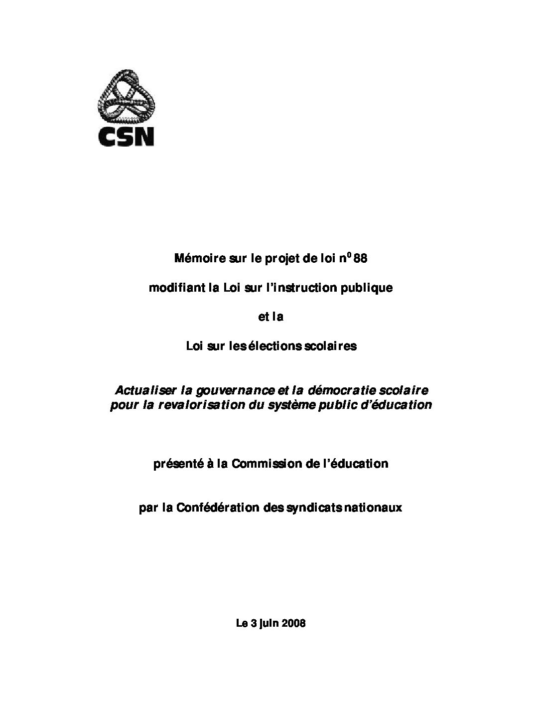 Mémoire sur le projet de loi 88