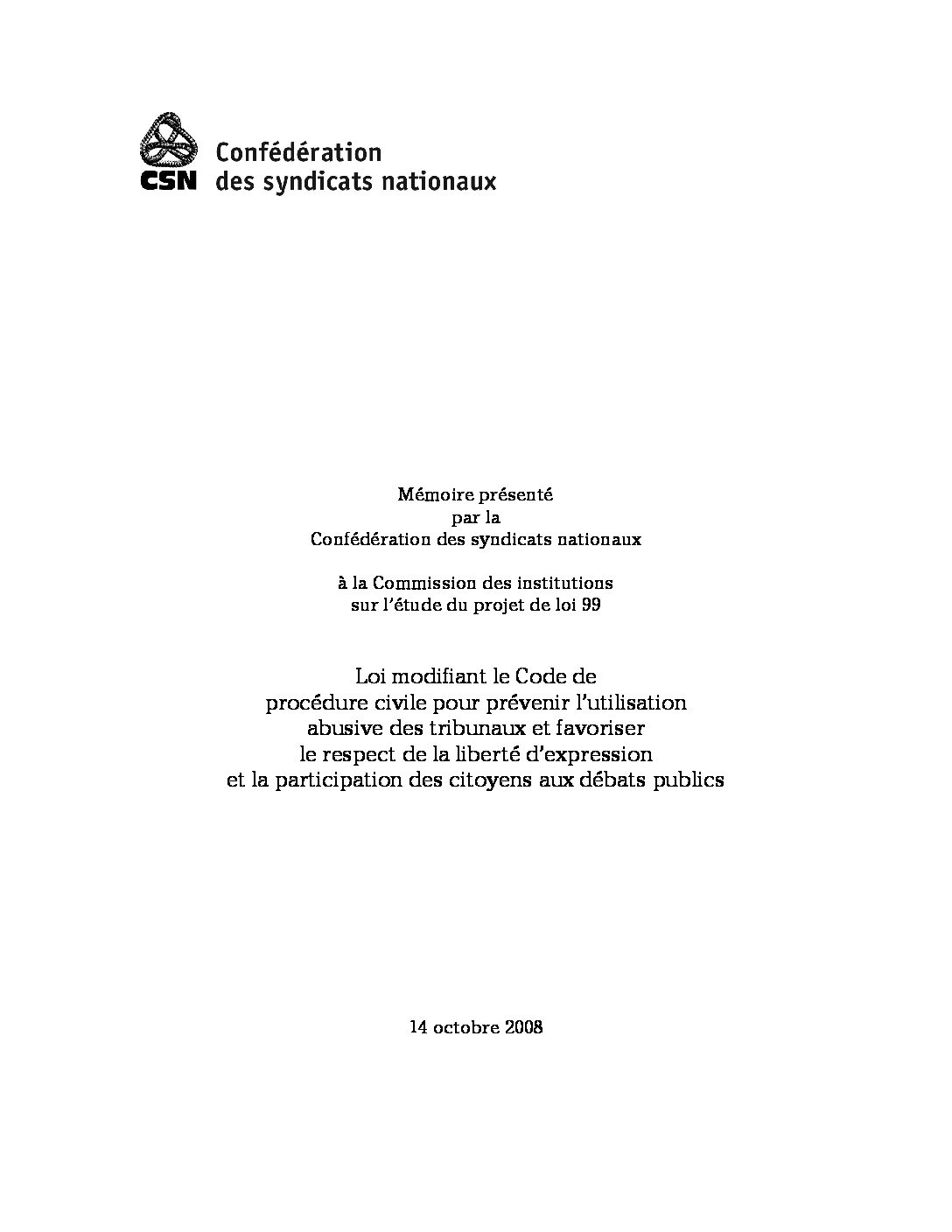 Mémoire sur le projet de loi 99