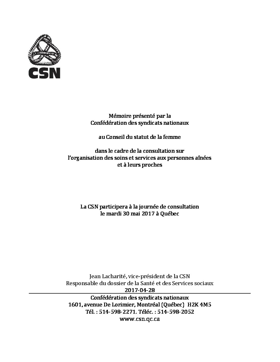 Mémoire sur l’organisation des soins et services aux personnes aînées et à leurs proches