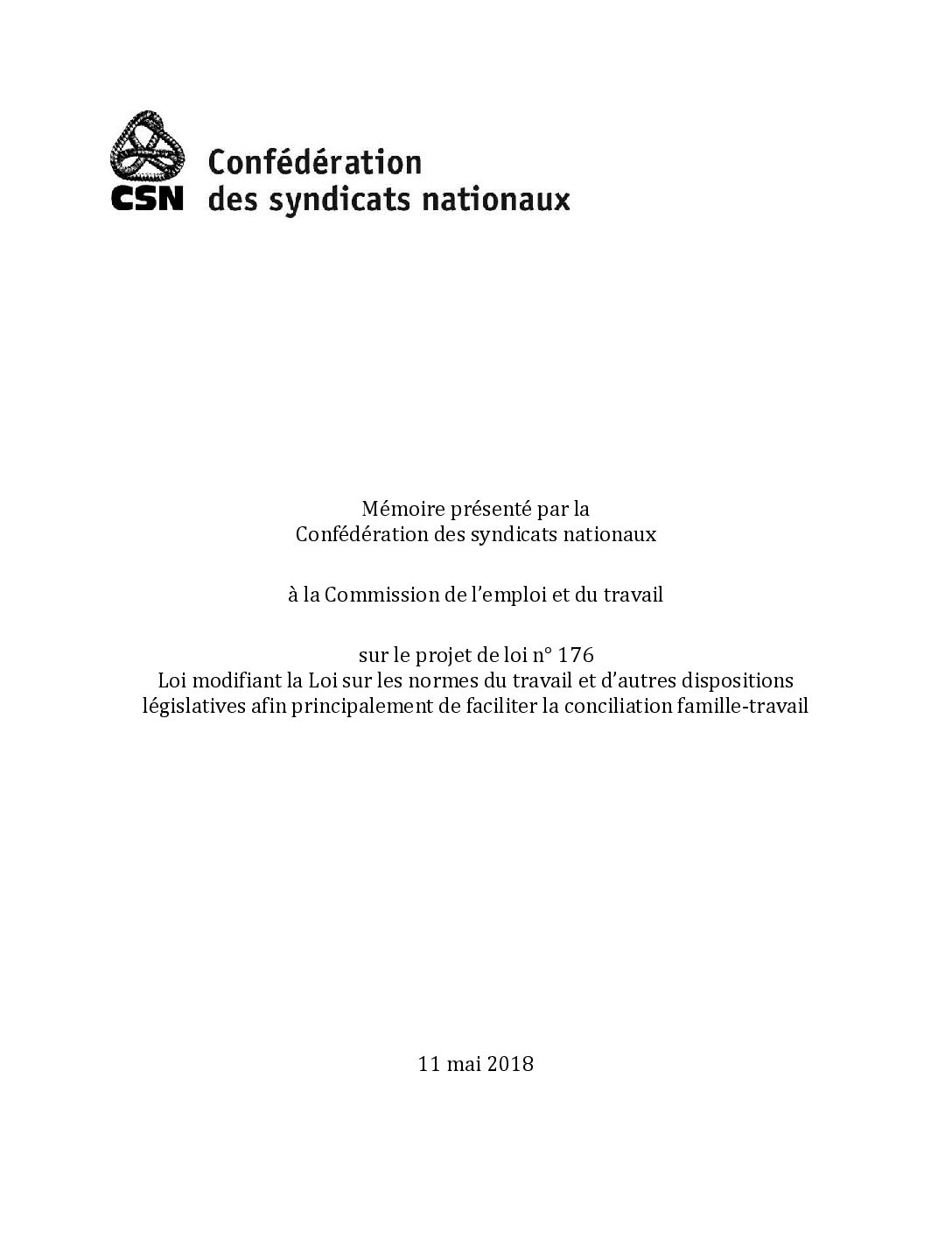 Mémoire sur le projet de loi 176