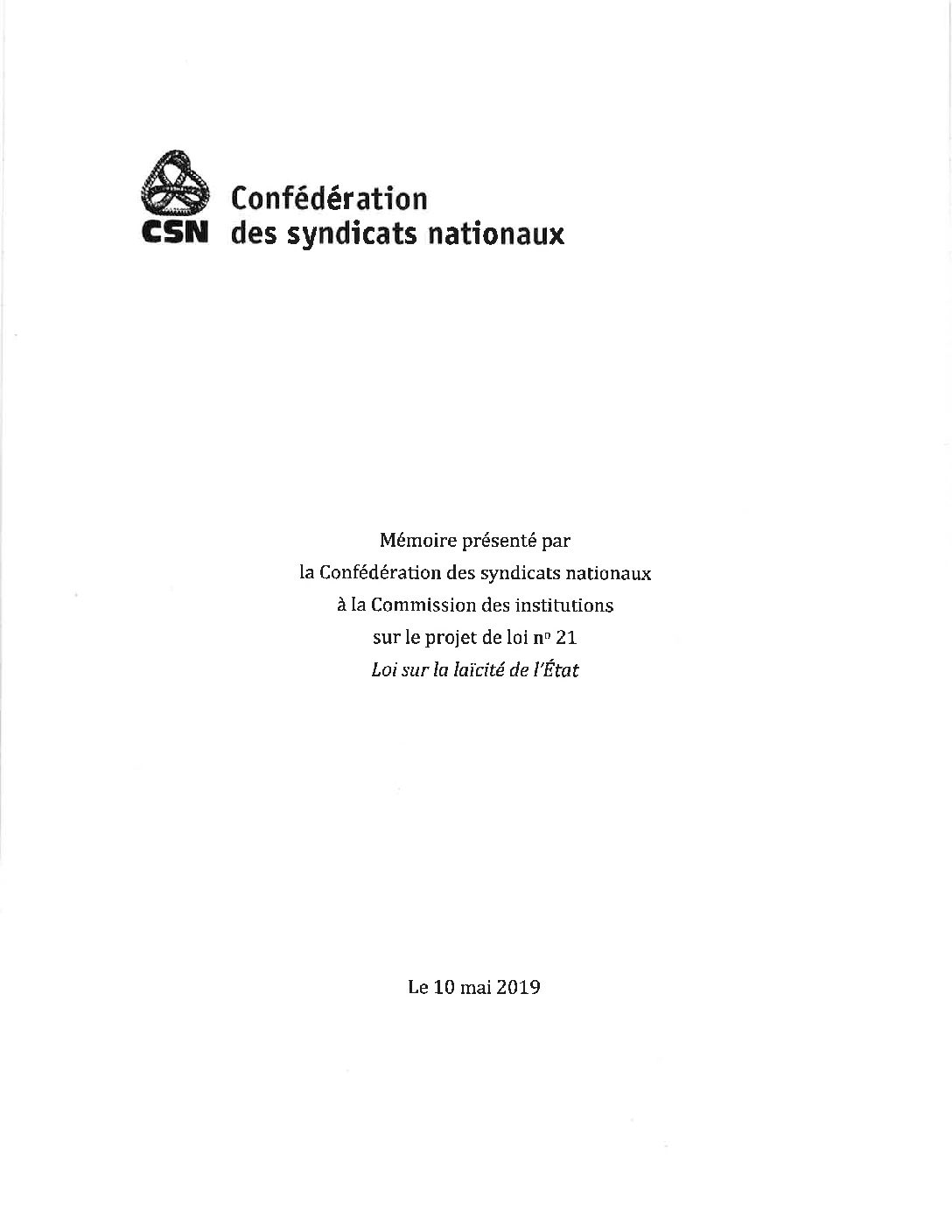 Mémoire sur le projet de loi 21 (Laïcité de l’État)