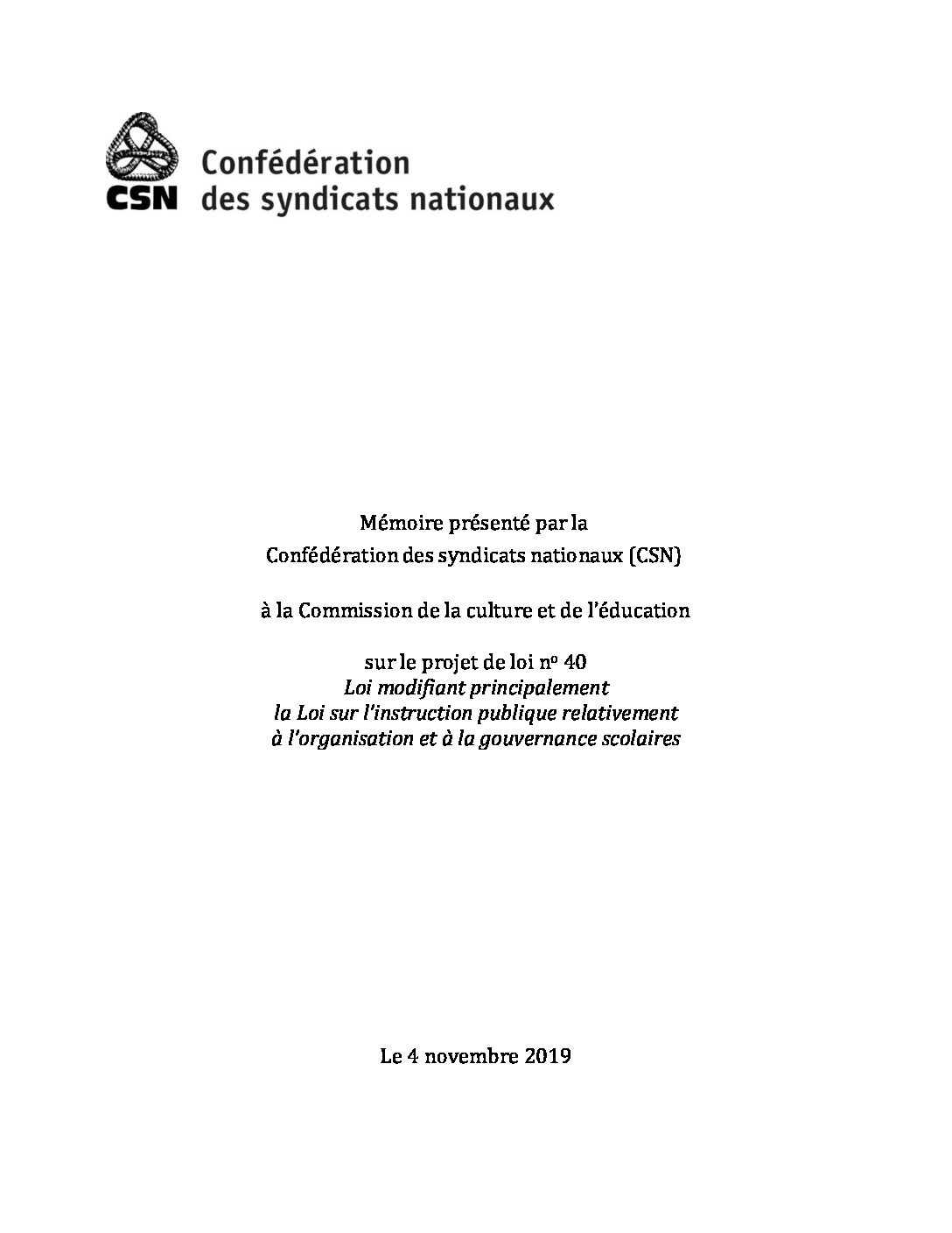 Mémoire sur le projet de loi 40