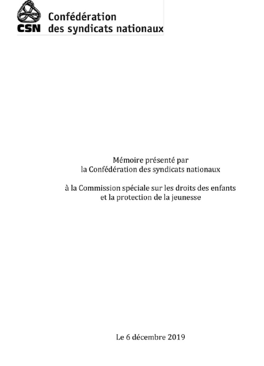 Mémoire présenté à la Commission spéciale sur les droits des enfants et la protection de la jeunesse