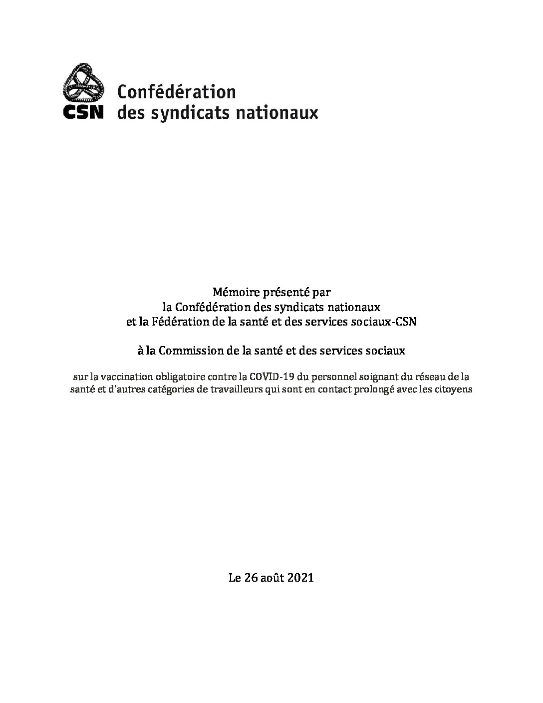 Mémoire sur la vaccination obligatoire contre la Covid-19