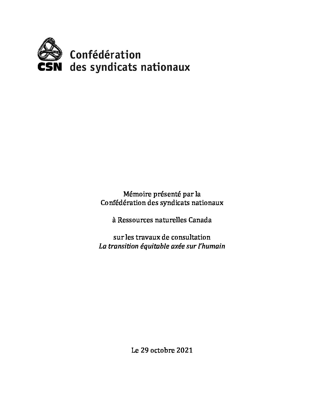 Mémoire sur la transition juste