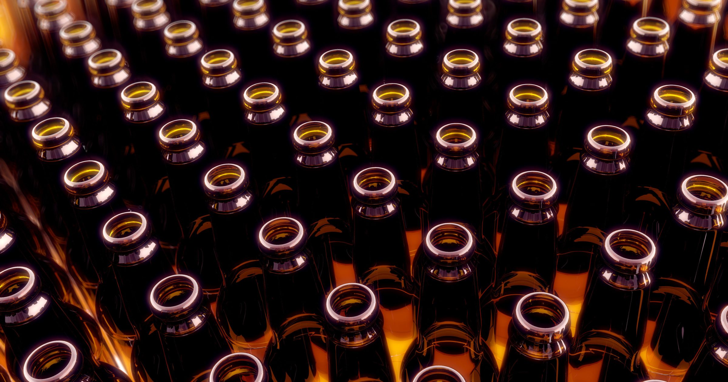 Empty brown beer bottle standing in a row