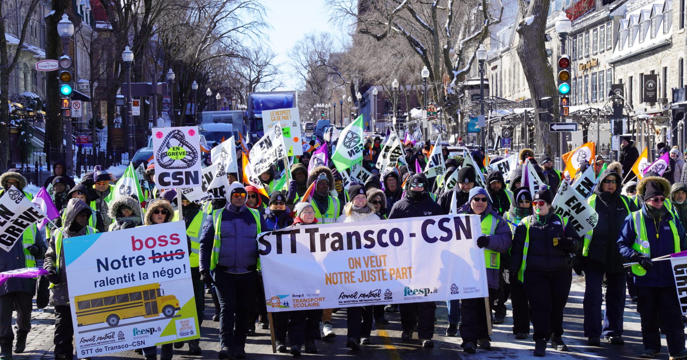Les STT de Transco durant la manifestation de ce 20 février. Photo : Jérôme Godbout