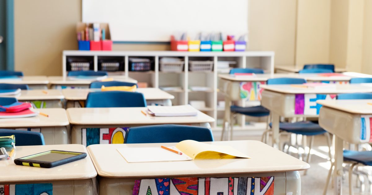 Classroom without children at the end of school named often school's out.