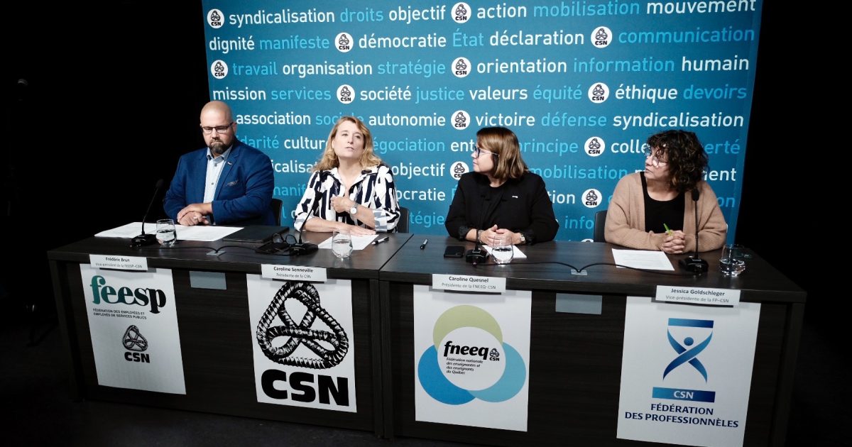 Conférence de presse CSN sur la rentrée dans les écoles, les cégeps et les universités.